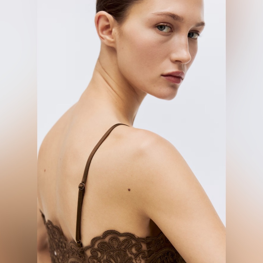 H&M lace detail Camisole Top satin dark brown size small NWT - Picture 5 of 9